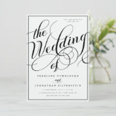 Elegante Bloeiende Script Zwart Witte Trouw Kaart (Staand voorkant)