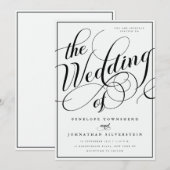 Elegante Bloeiende Script Zwart Witte Trouw Kaart (Voorkant / Achterkant)