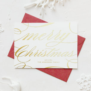 Elegante Bloeiende Scriptie Prettig Kerstfeest Folie Feestdagenkaart