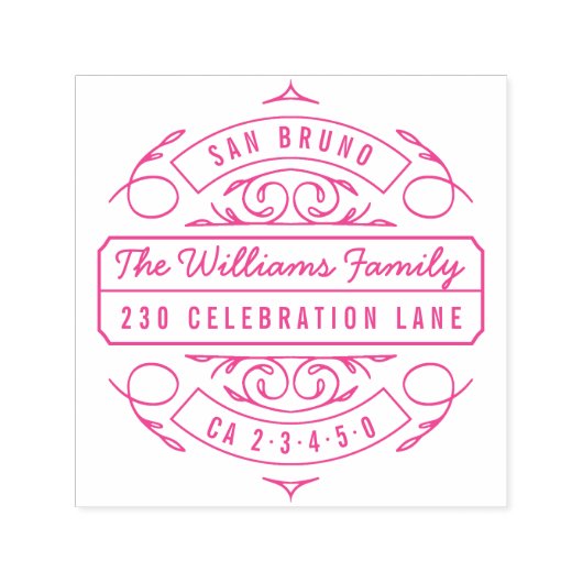 Elegante bloeiende scriptnaam rond retouradres  zelfinktende stempel (Design)