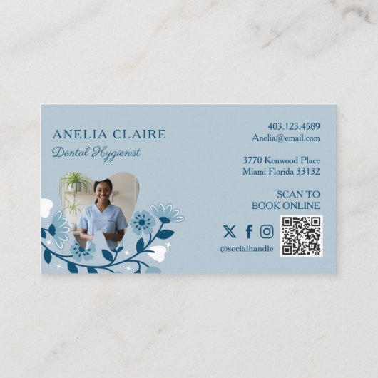 Elegante Bloeiende Tand Logo Monogram Visitekaartje (Achterkant)