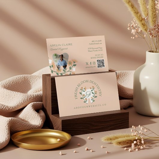Elegante Bloeiende Tand Logo Monogram Visitekaartje