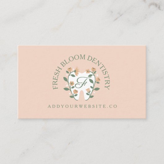 Elegante Bloeiende Tand Logo Monogram Visitekaartje (Voorkant)