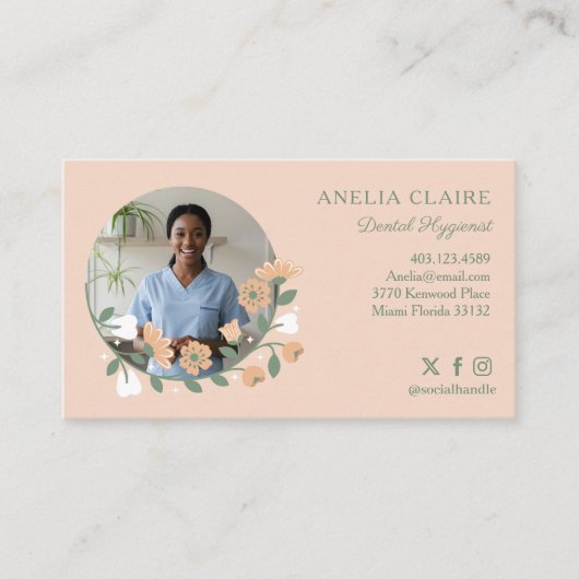 Elegante Bloeiende Tandheelkundige Hygiënist Foto Visitekaartje (Voorkant)