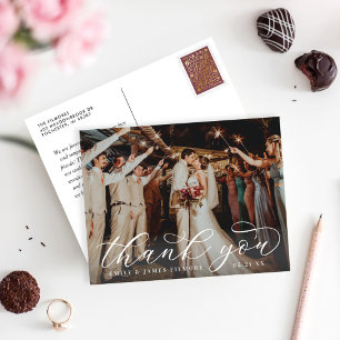 Elegante Bloeiende Trouwfoto Met Dankbetuiging Briefkaart