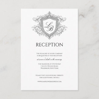 Elegante Bloeiende Wapenschild Monogram Ontvangstk Informatiekaartje