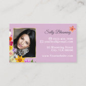 Elegante Bloeiende Wildflowers Goud Lila Logo Foto Visitekaartje (Achterkant)