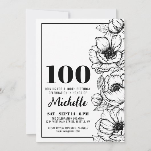 Elegante bloem 100e verjaardag kaart (Voorkant)