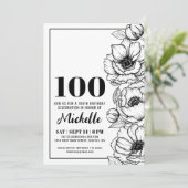 Elegante bloem 100e verjaardag kaart (Staand voorkant)
