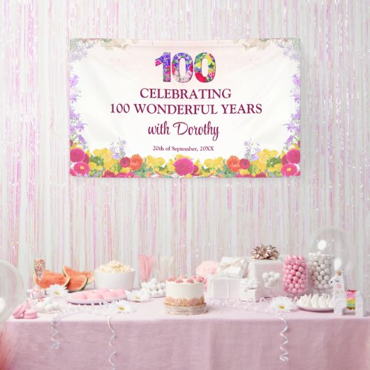Elegante Bloem 100ste Verjaardagsfeest / 100 Jaar Spandoek (Feest)