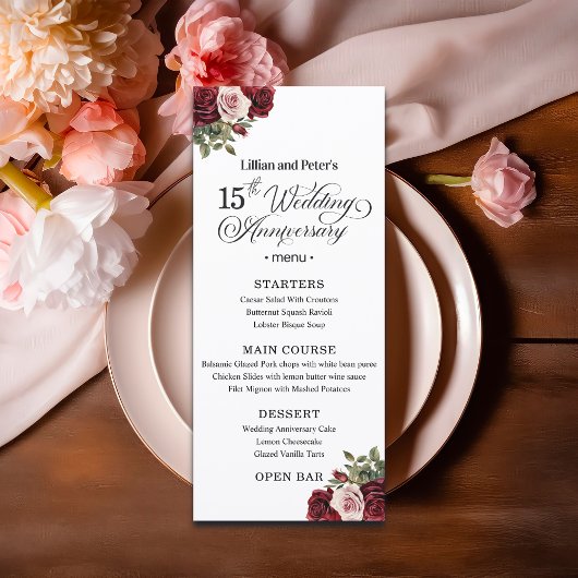 Elegante bloem 15e trouwdag menu