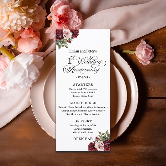Elegante Bloem 1e Trouwdag Menu