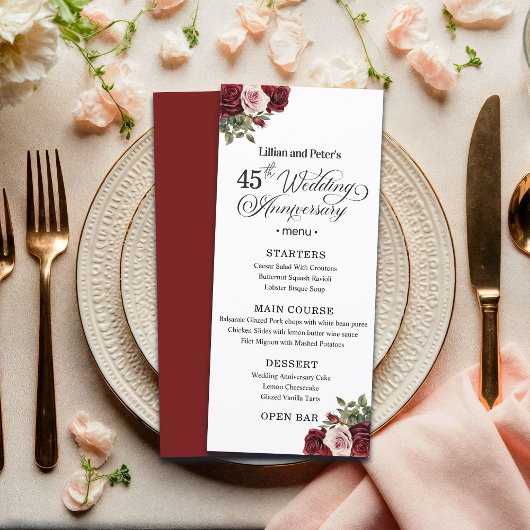 Elegante bloem 45e trouwjubileum menu
