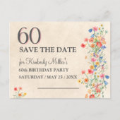 Elegante Bloem 60 Jaar Party Bloemen 60ste Verjaar Aankondigingskaart (Voorkant)