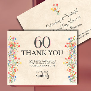 Elegante Bloem 60 Jaar Party Bloemen 60ste Verjaar Bedankkaart