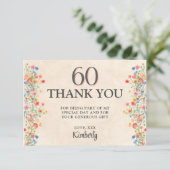 Elegante Bloem 60 Jaar Party Bloemen 60ste Verjaar Bedankkaart (Staand voorkant)