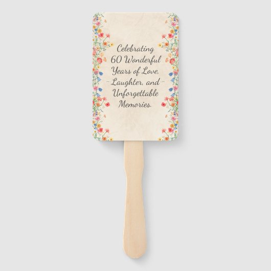 Elegante Bloem 60 Jaar Party Bloemen 60ste Verjaar Handwaaier (Achterkant)