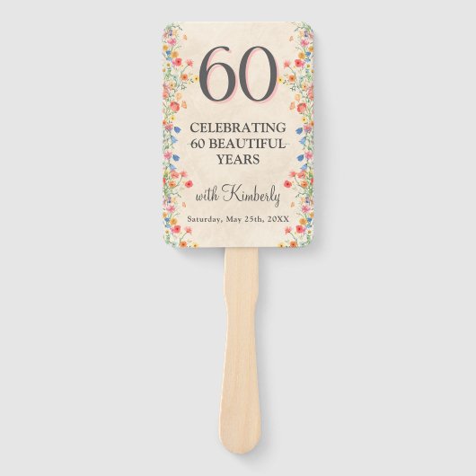 Elegante Bloem 60 Jaar Party Bloemen 60ste Verjaar Handwaaier (Voorkant)