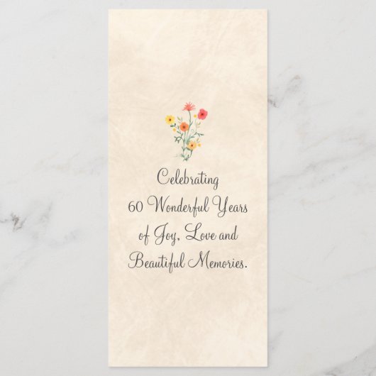 Elegante Bloem 60 Jaar Party Bloemen 60ste Verjaar Menu (Achterkant)