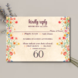 Elegante Bloem 60 Jaar Party Bloemen 60ste Verjaar RSVP Kaartje