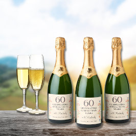 Elegante Bloem 60 Jaar Party Bloemen 60ste Verjaar Sparkling Wijnetiket