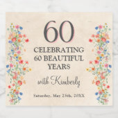Elegante Bloem 60 Jaar Party Bloemen 60ste Verjaar Sparkling Wijnetiket (Enkel label)