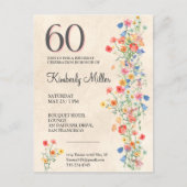 Elegante Bloem 60 Jaar Party Bloemen 60ste Verjaar Uitnodiging Briefkaart (Voorkant)