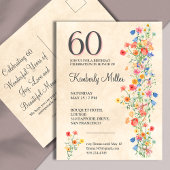 Elegante Bloem 60 Jaar Party Bloemen 60ste Verjaar Uitnodiging Briefkaart
