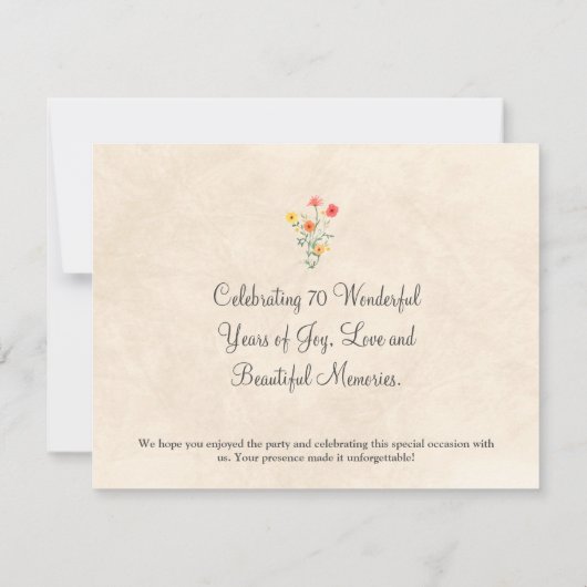 Elegante Bloem 70 Jaar Party Bloemen 70ste Verjaar Bedankkaart (Achterkant)