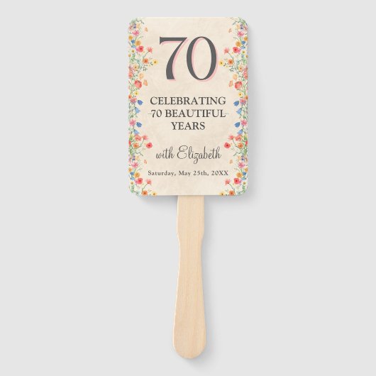 Elegante Bloem 70 Jaar Party Bloemen 70ste Verjaar Handwaaier (Voorkant)