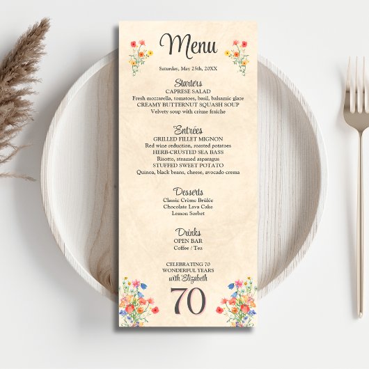 Elegante Bloem 70 Jaar Party Bloemen 70ste Verjaar Menu