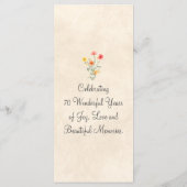 Elegante Bloem 70 Jaar Party Bloemen 70ste Verjaar Menu (Achterkant)