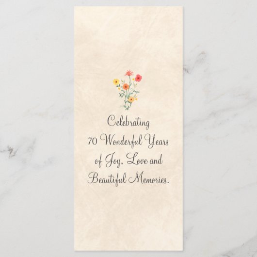 Elegante Bloem 70 Jaar Party Bloemen 70ste Verjaar Menu (Achterkant)