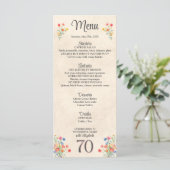 Elegante Bloem 70 Jaar Party Bloemen 70ste Verjaar Menu (Staand voorkant)
