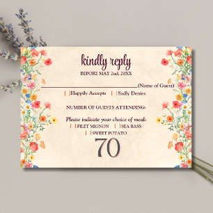 Elegante Bloem 70 Jaar Party Bloemen 70ste Verjaar RSVP Kaartje