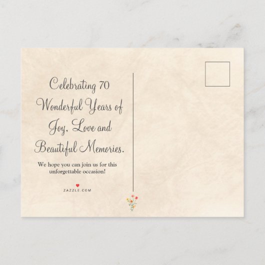 Elegante Bloem 70 Jaar Party Bloemen 70ste Verjaar Uitnodiging Briefkaart (Achterkant)