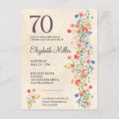 Elegante Bloem 70 Jaar Party Bloemen 70ste Verjaar Uitnodiging Briefkaart (Voorkant)