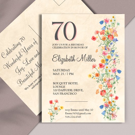 Elegante Bloem 70 Jaar Party Bloemen 70ste Verjaar Uitnodiging Briefkaart