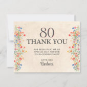 Elegante Bloem 80 Jaar Party Bloemen 80ste Verjaar Bedankkaart (Voorkant)