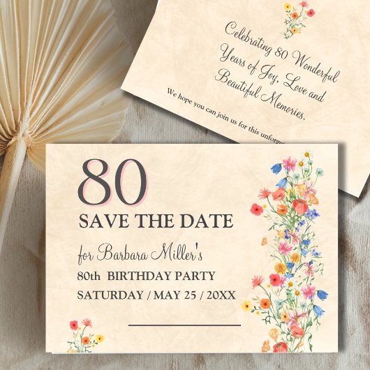 Elegante Bloem 80 Jaar Party Bloemen 80ste Verjaar Save The Date