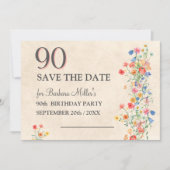 Elegante bloem 90 jaar - Bloemen 90ste verjaardag Save The Date (Voorkant)
