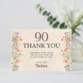 Elegante bloem 90 jaar feest Bloemen 90ste verjaar Bedankkaart (Staand voorkant)