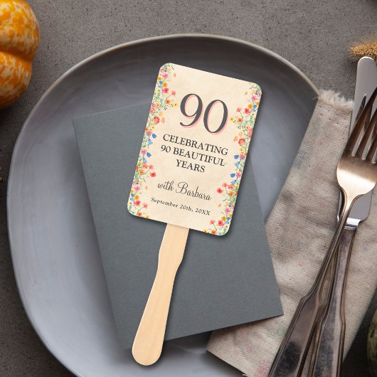Elegante bloem 90 jaar feest Bloemen 90ste verjaar Handwaaier