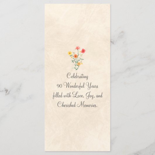Elegante bloem 90 jaar feest Bloemen 90ste verjaar Menu (Achterkant)