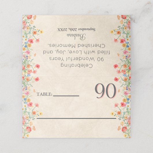 Elegante bloem 90 jaar feest Bloemen 90ste verjaar Plaatskaartje (Buitenkant ongevouwen)