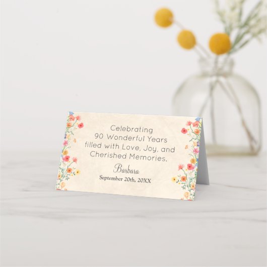Elegante bloem 90 jaar feest Bloemen 90ste verjaar Plaatskaartje (Achterkant)