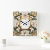 Elegante bloem Art Deco Vierkante Klok (Huis)