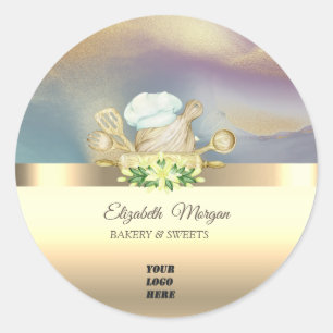 Elegante Bloem Bakkerij Gereedschap Goud Uw Logo Ronde Sticker