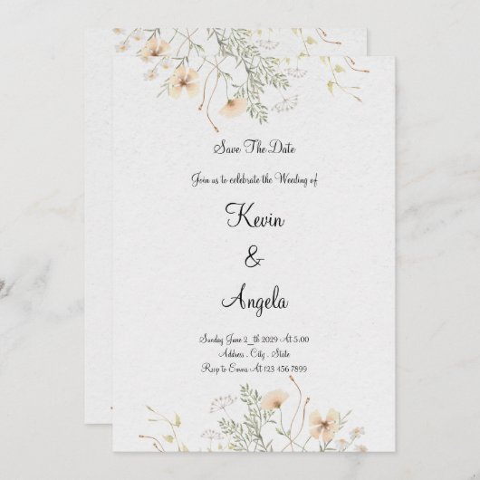 Elegante bloem Bewaar de datum wieden Kaart (Voorkant / Achterkant)