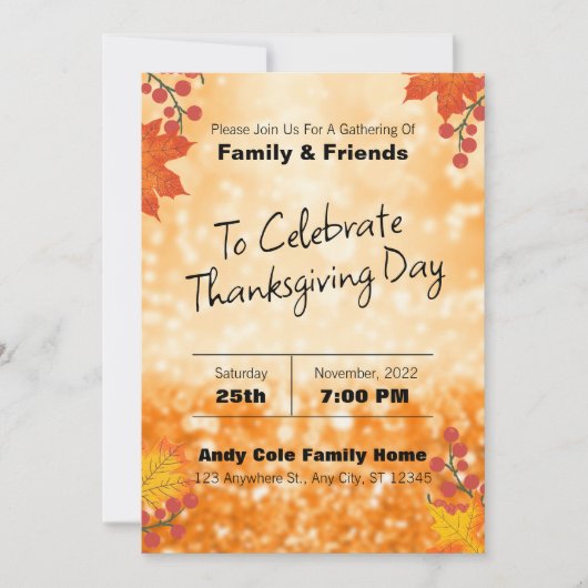 Elegante Bloem Bewerkbare Thanksgiving Uitnodiging (Voorkant)